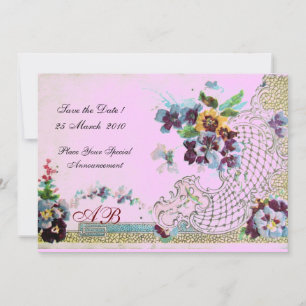 ROMANTİCA Blue Pink Floral Weddenschap Monogram Kaart