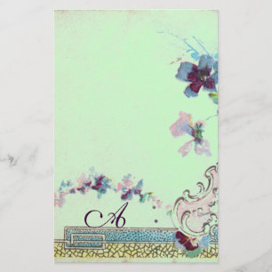 ROMANTİCA Blue Wedding Floral Monogram Briefpapier
