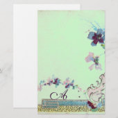 ROMANTİCA Blue Wedding Floral Monogram Briefpapier (Voorkant / Achterkant)