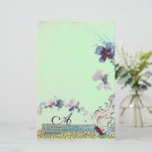 ROMANTİCA Blue Wedding Floral Monogram Briefpapier (Staand voorkant)