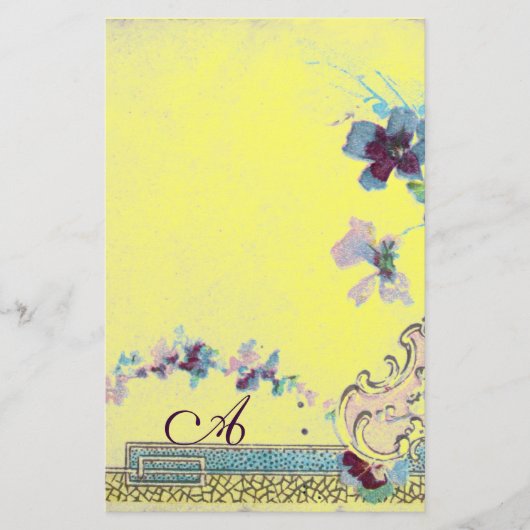 ROMANTİCA Bright Yellow Weddenschap Floral Monogra Briefpapier (Voorkant)