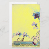 ROMANTİCA Bright Yellow Weddenschap Floral Monogra Briefpapier (Voorkant / Achterkant)