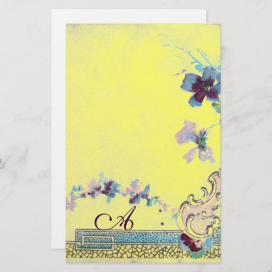 ROMANTİCA Bright Yellow Weddenschap Floral Monogra Briefpapier (Voorkant / Achterkant)