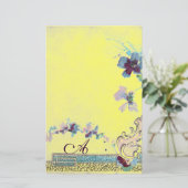 ROMANTİCA Bright Yellow Weddenschap Floral Monogra Briefpapier (Staand voorkant)