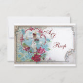 ROMANTICA BRUILOFT MONOGRAM RSVP, rood blauw roze  RSVP Kaartje (Voorkant)