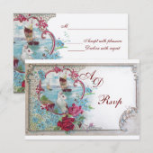 ROMANTICA BRUILOFT MONOGRAM RSVP, rood blauw roze  RSVP Kaartje (Voorkant / Achterkant)