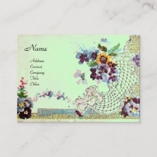 ROMANTICA Elegant Floral Basket, Pansies Green Visitekaartje