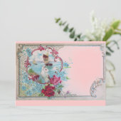 ROMANTICA Elegant Floral Blue Pink Wedding Party Kaart (Staand voorkant)