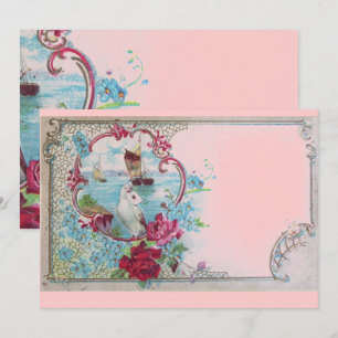 ROMANTICA Elegant Floral Blue Pink Wedding Party Kaart