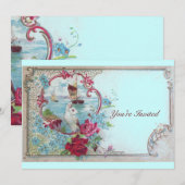 ROMANTICA, Elegante Klasse Bruiloftsfeest, roze bl Kaart (Voorkant / Achterkant)