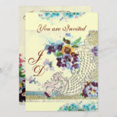 ROMANTICA Floral Blue Pink Cream Weddenschappen Kaart (Voorkant / Achterkant)