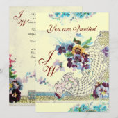 ROMANTICA Floral Blue Pink White WeduwMonogram Kaart (Voorkant / Achterkant)