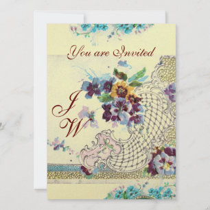 ROMANTICA Floral Blue Pink White WeduwMonogram Kaart