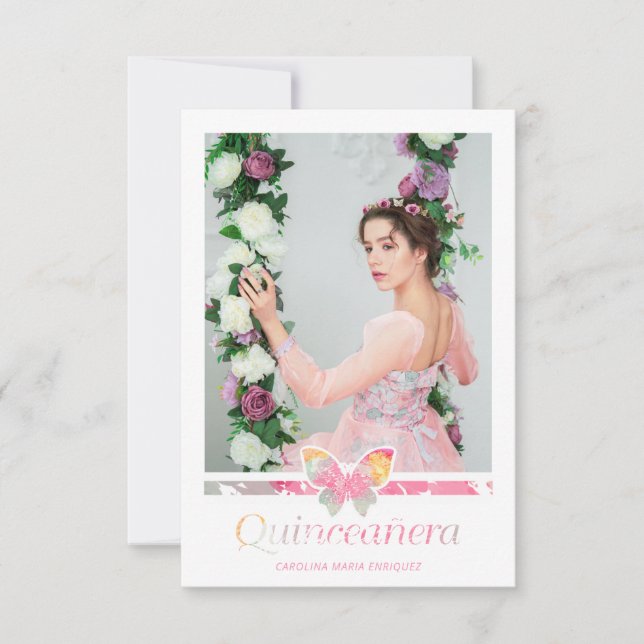 Romántica Foto Quinceañera con Mariposa Español (Voorkant)