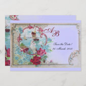 ROMANTICA  MONOGRAM Bloem Roze Blauw Bruiloft Fees Save The Date (Voorkant / Achterkant)