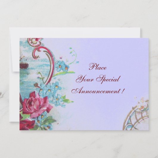 ROMANTICA  MONOGRAM Bloemige Roze Blauwe Bruiloft  Save The Date (Achterkant)
