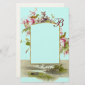 ROMANTİCA MONOGRAM/CYCLAMENS, roze groen blauw Briefpapier (Voorkant / Achterkant)