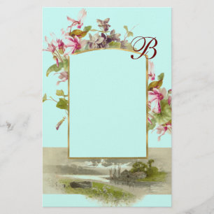 ROMANTİCA MONOGRAM/CYCLAMENS, roze groen blauw Briefpapier