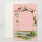 ROMANTİCA MONOGRAM/CYCLAMENS, roze groen Briefpapier (Voorkant / Achterkant)