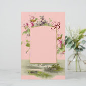 ROMANTİCA MONOGRAM/CYCLAMENS, roze groen Briefpapier (Staand voorkant)