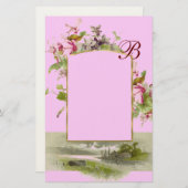 ROMANTİCA MONOGRAM/CYCLAMENS, roze groen Briefpapier (Voorkant / Achterkant)
