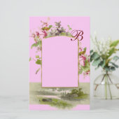 ROMANTİCA MONOGRAM/CYCLAMENS, roze groen Briefpapier (Staand voorkant)