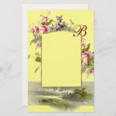 ROMANTİCA MONOGRAM/CYCLAMENS, roze groen geel Briefpapier (Voorkant / Achterkant)