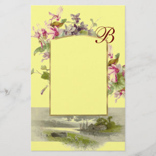 ROMANTİCA MONOGRAM/CYCLAMENS, roze groen geel Briefpapier