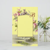 ROMANTİCA MONOGRAM/CYCLAMENS, roze groen geel Briefpapier (Staand voorkant)