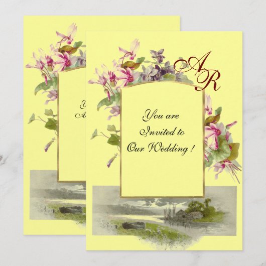 ROMANTİCA MONOGRAM/CYCLAMENS, roze groen geel Kaart (Voorkant / Achterkant)