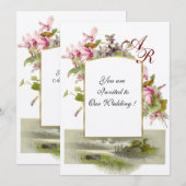 ROMANTİCA MONOGRAM/CYCLAMENS, roze groen vilt Kaart (Voorkant / Achterkant)