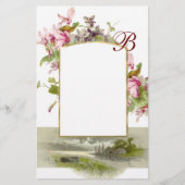 ROMANTİCA MONOGRAM/CYCLAMENS, roze groen wit Briefpapier (Voorkant)
