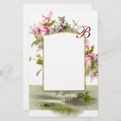 ROMANTİCA MONOGRAM/CYCLAMENS, roze groen wit Briefpapier (Voorkant / Achterkant)