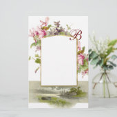 ROMANTİCA MONOGRAM/CYCLAMENS, roze groen wit Briefpapier (Staand voorkant)