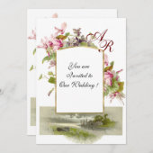 ROMANTİCA MONOGRAM/CYCLAMENS, roze groen wit Kaart (Voorkant / Achterkant)