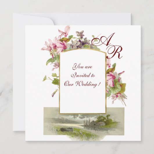 ROMANTİCA MONOGRAM/CYCLAMENS, roze groen wit Kaart (Voorkant)