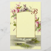 ROMANTİCA MONOGRAM/CYCLAMENS, roze groene crème Briefpapier (Voorkant)
