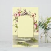 ROMANTİCA MONOGRAM/CYCLAMENS, roze groene crème Briefpapier (Staand voorkant)