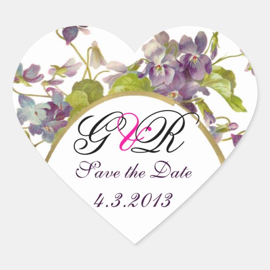 ROMANTİCA MONOGRAM/PAARSE VIOLETS BEWAREN DE DATUM HART STICKER (Voorkant)