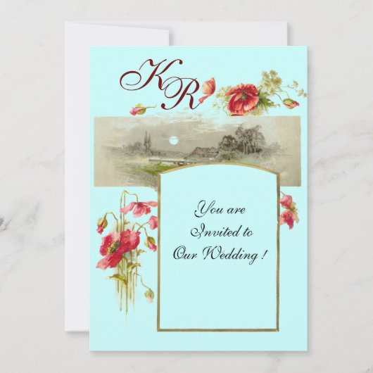 ROMANTİCA-MONOGRAM/POPPIËN, rood, groen, blauw Kaart (Voorkant)