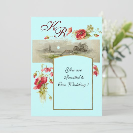 ROMANTİCA-MONOGRAM/POPPIËN, rood, groen, blauw Kaart (Staand voorkant)