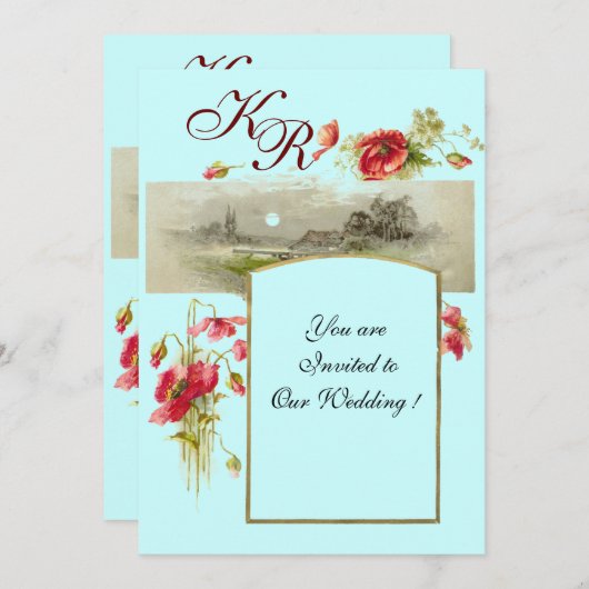 ROMANTİCA-MONOGRAM/POPPIËN, rood, groen, blauw Kaart (Voorkant / Achterkant)