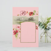 ROMANTİCA MONOGRAM/POPPIËN, rood, groen roze Briefpapier (Staand voorkant)