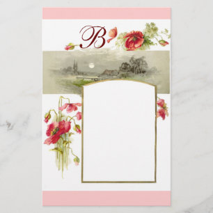 ROMANTİCA MONOGRAM/POPPIËN, rood, groen roze wit Briefpapier