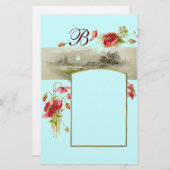 ROMANTİCA-MONOGRAM/POPPIËNTEN, rood, groen blauw Briefpapier (Voorkant / Achterkant)