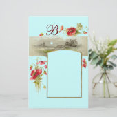 ROMANTİCA-MONOGRAM/POPPIËNTEN, rood, groen blauw Briefpapier (Staand voorkant)