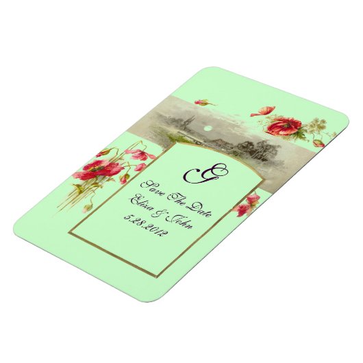 ROMANTİCA MONOGRAM/POPPIES, sparen de Datum, Groen Magneet (Linkerzijde)
