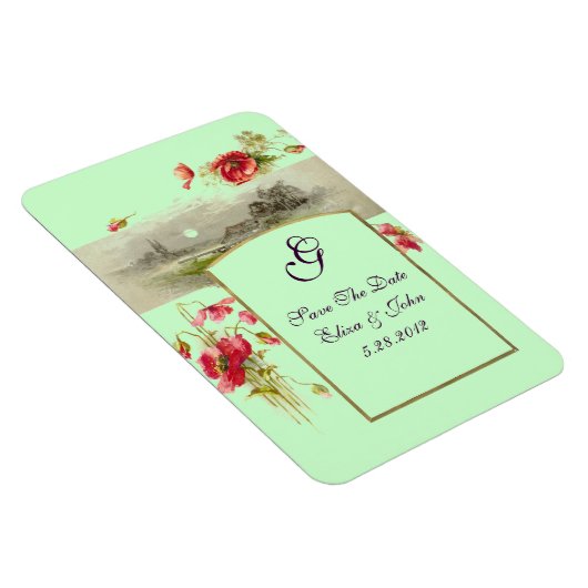 ROMANTİCA MONOGRAM/POPPIES, sparen de Datum, Groen Magneet (Rechterzijde)