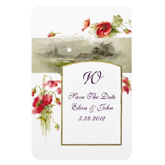 ROMANTİCA MONOGRAM/POPPIES, sparen de Datum, Wit Magneet (Verticaal)