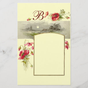 ROMANTİCA-MONOGRAM/POPPIJEN, rood, groen, crème Briefpapier